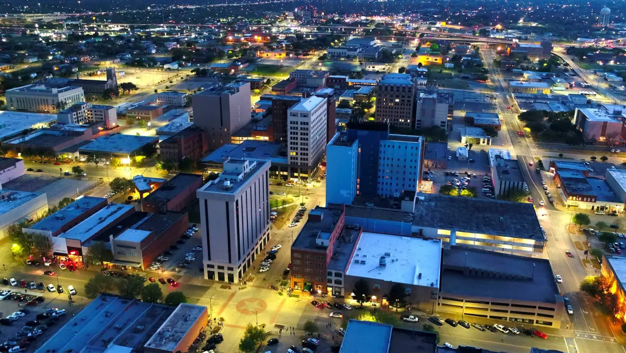 Downtown Wichita Falls aerial view at night